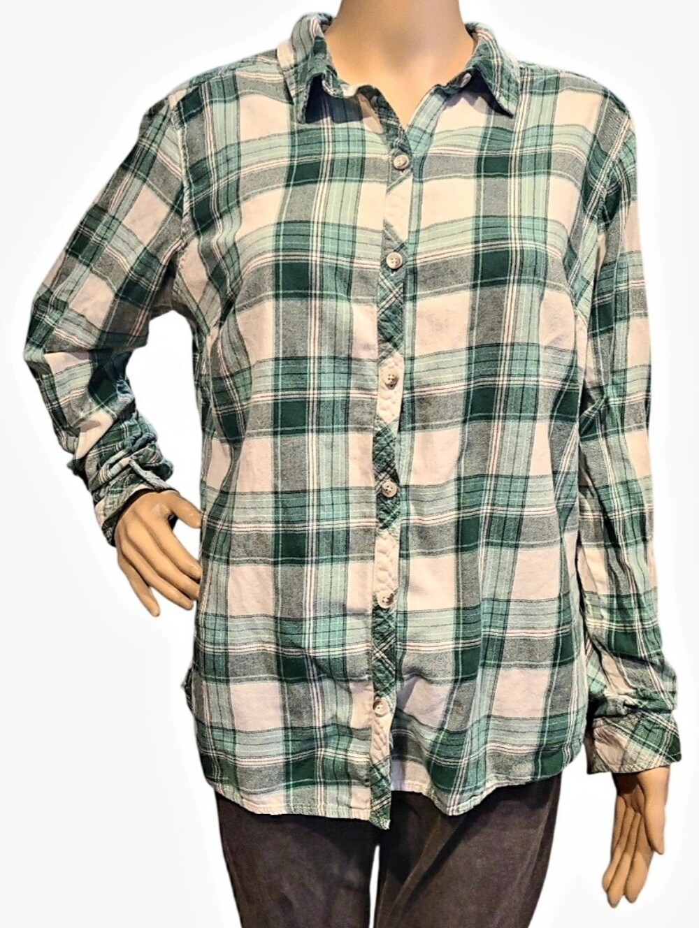 Croft & Barrow Green Plaid Longsleeve Buttondown Shirt